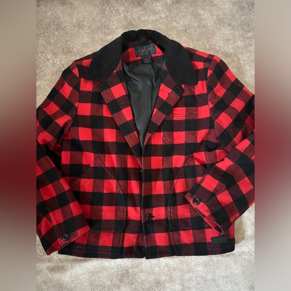 Ralph Lauren Woman’s Wool Blend Red Plaid Heavyweight Coat w Pockets Size Large